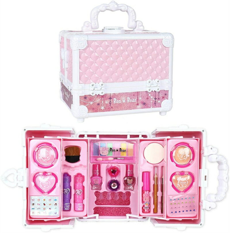 メイクボックス 子供 子供メイクアップセット ままごと 子供 化粧品おもちゃ 女の子 メイクアップ リンセス おままごと おもちゃセット 女の子向け 安全 化粧品セット メイクアップボックス付き コスメ知育玩具 女の子へお誕生日 クリスマス 新年のプレゼント 洗える