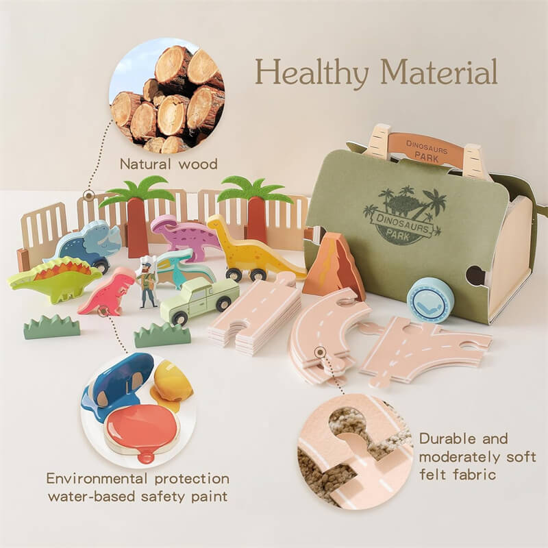 知育ごっこ 恐竜 積み木 レールセット 木製 知育おもちゃ おしゃれ フェルト 恐竜公園 ジュラ紀 ディノサウルス 収納ケース 豪華おもちゃセット 誕生日 ギフト 動物 子供 1歳 2歳 3歳 男の子 女の子 赤ちゃん 形状認識 早期開発 指先訓練 知育玩具 2