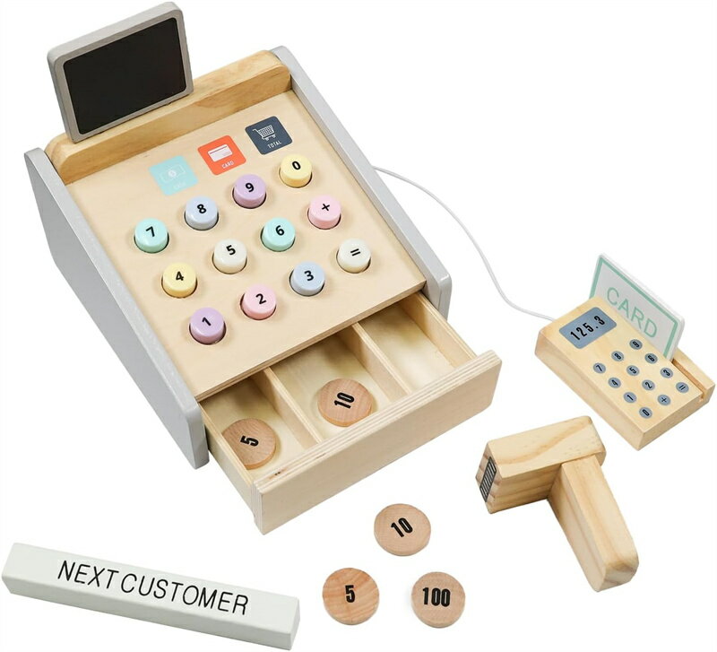 木製 レジスター セット おもちゃ 玩具 おままごと レジスター お店屋さん ごっこ遊び お店やさんごっこ レジスター お金 お札 レジ 木のおもちゃ 知育玩具 子供 幼児 いっしょにおかいもの 3歳 4歳 5歳 6歳 プレゼント