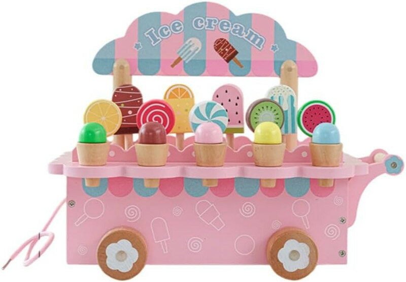 おままごとセット アイスクリームショップ アイスクリームカート 子供用木製アイスクリームパーラー ごっこ遊びおもちゃ 知育玩具 親子ゲーム 誕生日プレゼント ギフト 入園お祝い