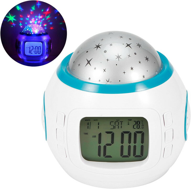 樂天商城 - プロジェクション目覚まし時計 目覚まし時計 デジタル おしゃれ 子供 こども ナイトテーブル ナイトスタンド 投影機能付き 音楽プレーヤー キッズアラーム スターナイトライトプロジェクター Ledナイトライト スター柄 投影ランプ 置き大音量 光 起きれる LED 入園プレゼント