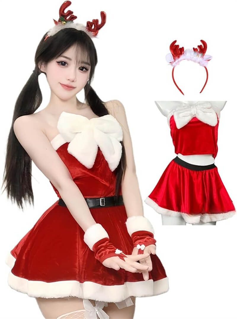 樂天商城 - レディース サンタ コスプレ 6点セット クリスマス セクシー 可愛い サンタクロース 上下セット トナカイ カチューシャ コスチューム 衣装 ランジェリー ベビードール ハロウィン 萌え
