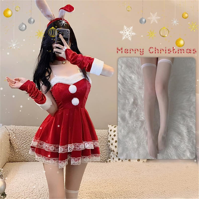 サンタ コスプレ 6点セット セクシー 兎 兎耳 うさぎ カチューシャ クリスマス ハロウィン コスプレ サンタコス 大人 コスチューム レディース 可愛い サンタクロース hakobune2020-10001650 方舟株式会社 サンプル画像2