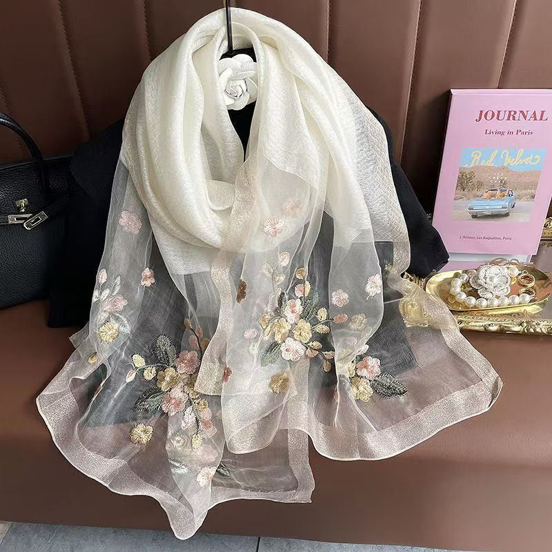 樂天商城 - ストール レディース 春夏 春物 夏用 大判 uvカット 冷房対策 薄手 シルク 花柄 結婚式 母の日 母の日のプレゼント 誕生日プレゼント