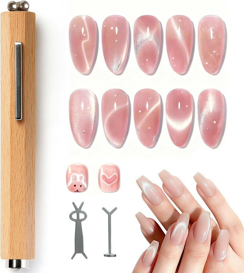 樂天商城 - 3in1 ネイル用マグネット 磁石 強力 マグネットネイル DIY キャットアイズジェル ネイルアートツール 木製 滑り止めグリップ かわいい キャッツアイ 初心者でも成功率アップ サロン スタジオ 家庭用