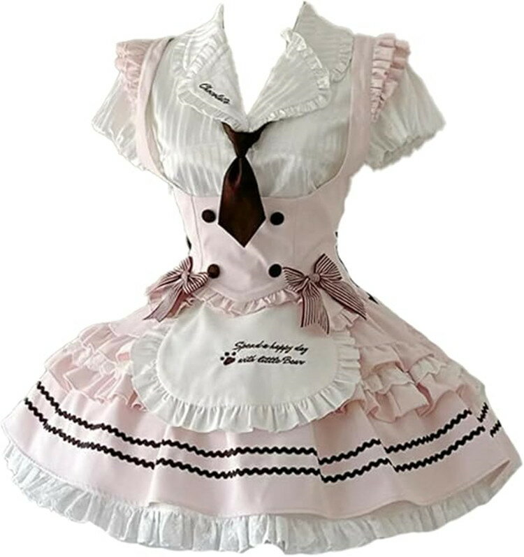樂天商城 - メイド服 3点セット 上下セット ロリータ セットアップ ミニスカート ウエストマーク レディース 服 制服 JK ゴスロリ フリル リボン メード服 コスプレ ロリィタ 仮装 Lolita アイドル 衣装 半袖 女の子 春 夏 秋