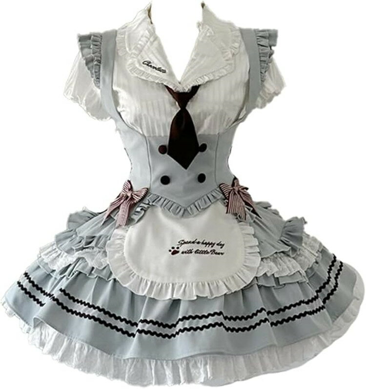 メイド服 3点セット 上下セット ロリータ セットアップ ミニスカート ウエストマーク レディース 服 制服 JK ゴスロリ フリル リボン メード服 コスプレ...