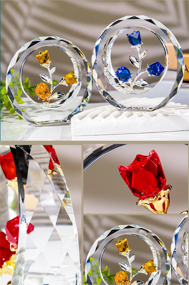 枯れないバラの花束 クリスタルフラワー 置物 K9クリスタル カラーローズ バラ造花 6色 造花 フラワーギフト バレンタインデー 退職祝い 彼女 妻 結婚記念日プレゼント 母の日 誕生日 お祝い 女性 妻 彼女への贈り物 ソープフラワー 入学祝い 誕生日 ギフトボックス付き 3