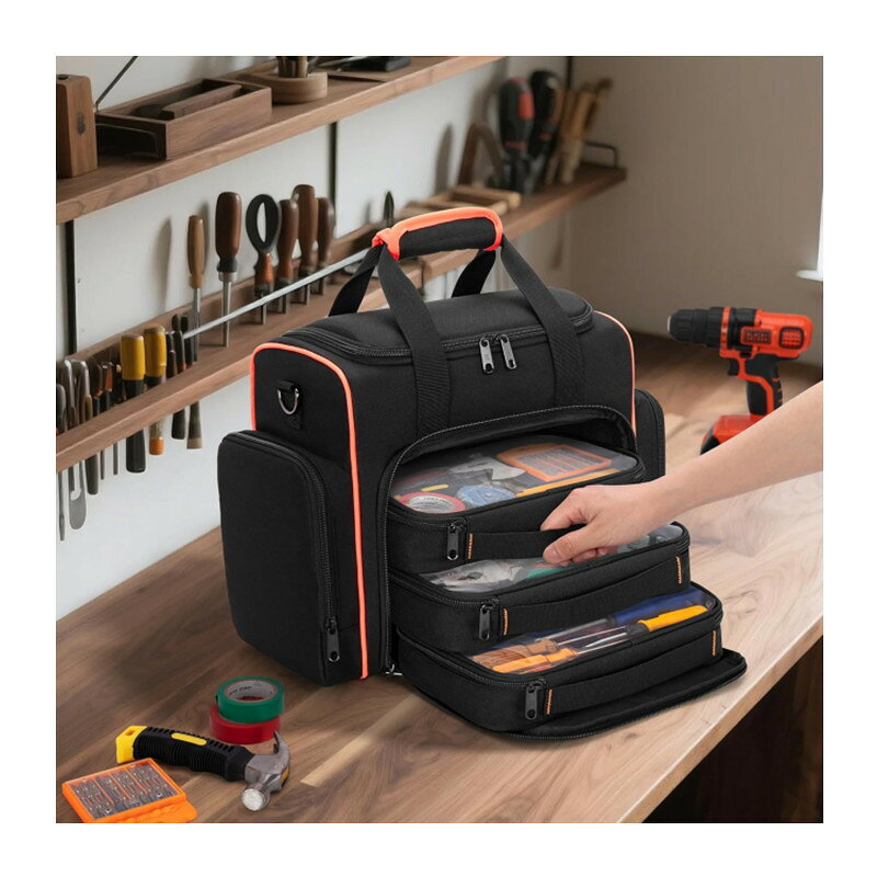 ツールバッグ 収納バッグ 多機能 作業用バッグ 肩掛け/手持ち 厚手 耐摩耗性 防水...