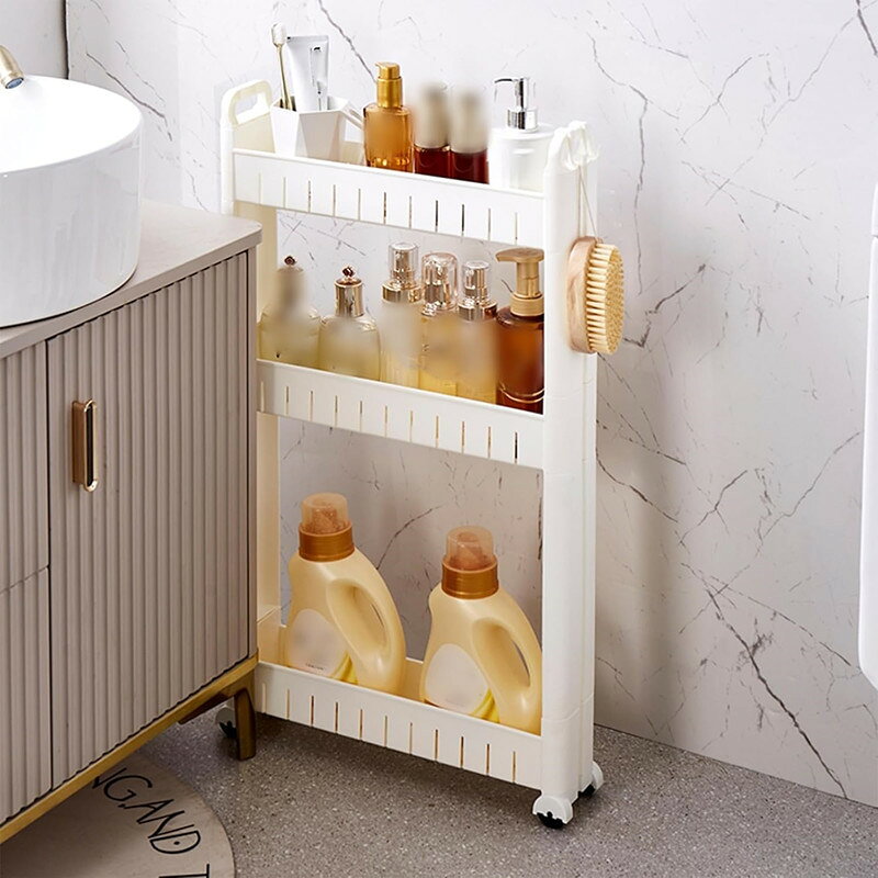 Slim Kitchen Racks - キッチンワゴン スリム 隙間収納 収納カート 幅7cm/8cm/9cm/10cm 3層 棚 超狭い キャスター付 組立簡単 移動式 ランドリー 台所用品 冷蔵庫 浴室 トイレ 小物整理用