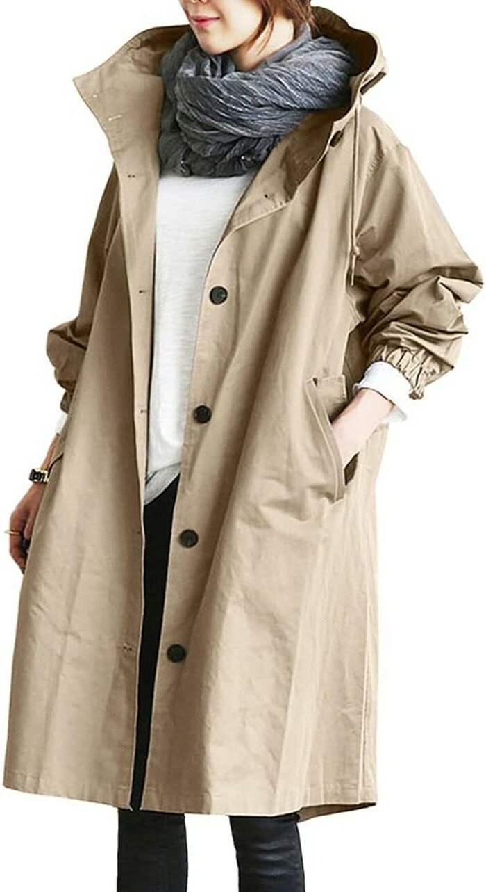 樂天商城 - トレンチコート レディース スプリングコート アウター コート 春服 通勤 カジュアル ゆったり ロング丈 フード付き M~3XL 6色