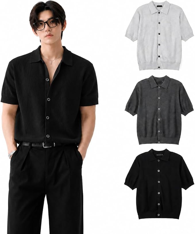 メンズ 半袖 シャツ あふれるニットポロシャツ サマーニット 夏服 カーディガン 開...