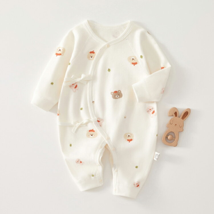 新生児 ベビー服 綿100 紐 ベビー服 長袖 カバーオール ロンパース 前開き 男の子 女の子 コットン 赤ちゃん 肌着 退院着 出産準備 入院準備 ユニセックス 春 夏 秋 冬 52 59 66cm くま 花 可愛い 送料無料 2