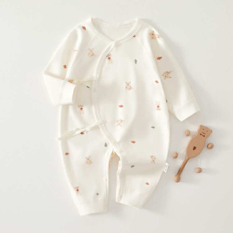 新生児 ベビー服 綿100 紐 ベビー服 長袖 カバーオール ロンパース 前開き 男の子 女の子 コットン 赤ちゃん 肌着 退院着 出産準備 入院準備 ユニセックス 春 夏 秋 冬 52 59 66cm くま 花 可愛い 送料無料 3