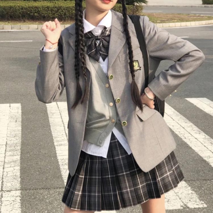 JK制服 スーツ4点セット セットアップ ジャケット+プリーツスカート+長袖シャツ+リボンorネクタイ レディース 学生服 スーツ 女の子 中学生 高校生 全4タイプ