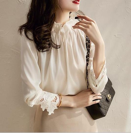 白シャツ ブラウス きれいめ 40代 春秋 上品 レース花刺繍ブラウス 長袖 ブラウス ゆったり オシャレ 韓国風 大人 30代