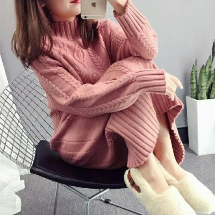 Rakuten - ニットワンピース ロングスカート 40代 秋冬 長袖ワンピース ニットワンピース ボトルネック ニット ケーブル編み無地セーター 韓国風 着痩せ