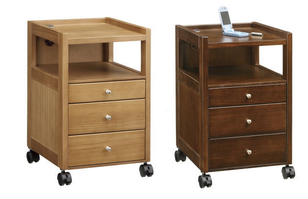 ナイトテーブル ベッドサイドテーブル ナイトチェスト 幅33cm 引き出し付 キャスター付 ダークブラウン ナチュラル NA-85DO NA-85LO 曙工芸