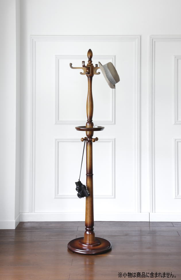 40幅 ポールスタンド ノヴァ377 フック部分が360度回転 アンティーク ポールハンガー コート掛け 帽子掛け ブラウン 曙工芸