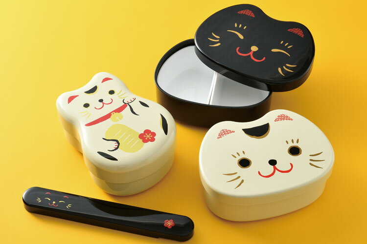 弁当箱”HAKOYA 顔のお弁当 500ml”まねきねこ 黒猫シリコンパッキン仕様日本製1段 中子付 お弁当箱 弁当箱 おしゃれ ギフト LUNCH BOX※