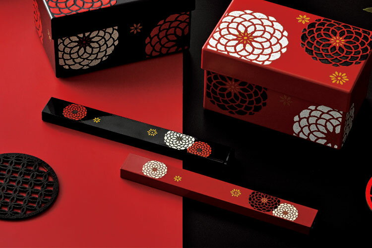 箸 ケース【メール便対応】”HAKOYA 18.0スクエア箸箱セット 百華” スライド式 日本製 LACQUER WARE