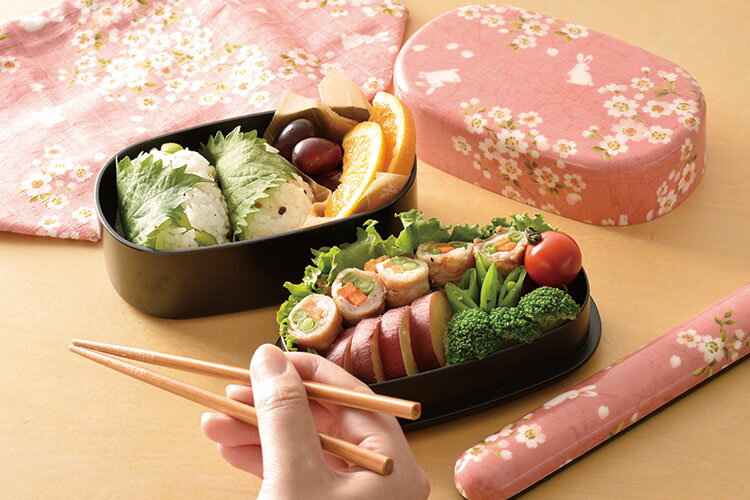 弁当箱”HAKOYA 布貼小判弁当830 830ml 桜うさぎ” 2段 小判型 お弁当箱 おしゃれ 花柄 LUNCH BOX 3