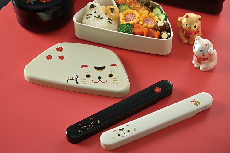 箸 ケース【メール便対応】”HAKOYA 18.0スライド箸箱セット ねこ” 日本製 スライド式 お弁当グッズ お弁当箱 おしゃれ LACQUER WARE