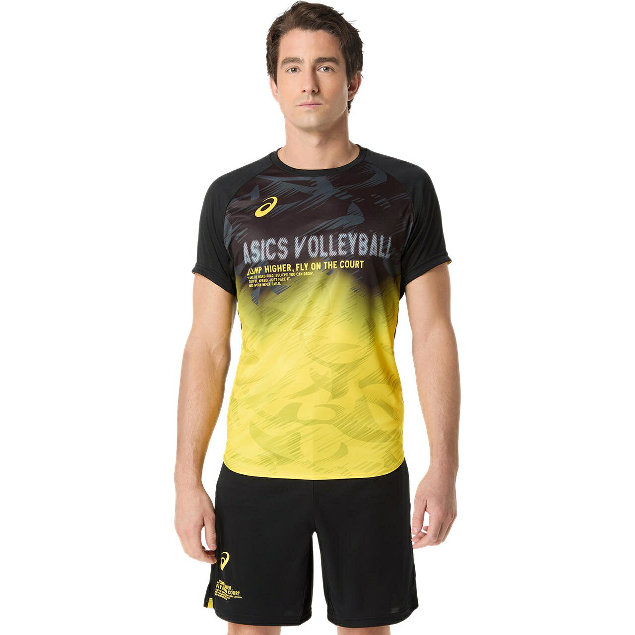 asics （アシックス） バレーボール Tシャツ トップラインハンソデシャツ 【パフォーマンスブラック/ビブラントイエロー】 2051A373 003 ショートスリーブ ウェア メンズ 男性用 ブラック/イエロー 黒 黄 25AW {NP}