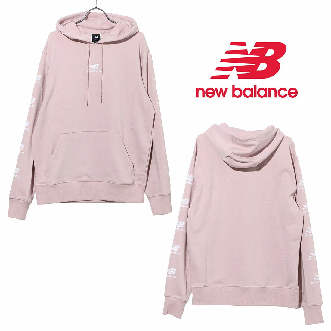 ◆あす楽◆ new balance （ニューバランス） スウェット パーカー プルオーバー フーディー フード スエット トレーナー トップス サイドロゴ メンズ 男性用 AMT03562 アウトドア カレッジスウェット カジュアル スペースピンク 桃 22SS {SK}