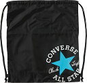 CONVERSEのナップサック。サイドにファスナー付きの収納スペースがあり、荷物を分けて入れたい方にオススメです。様々なシーンでお使い頂けます。素材：ポリエステルカラー：ブラック/サックスサイズ：52×47cm