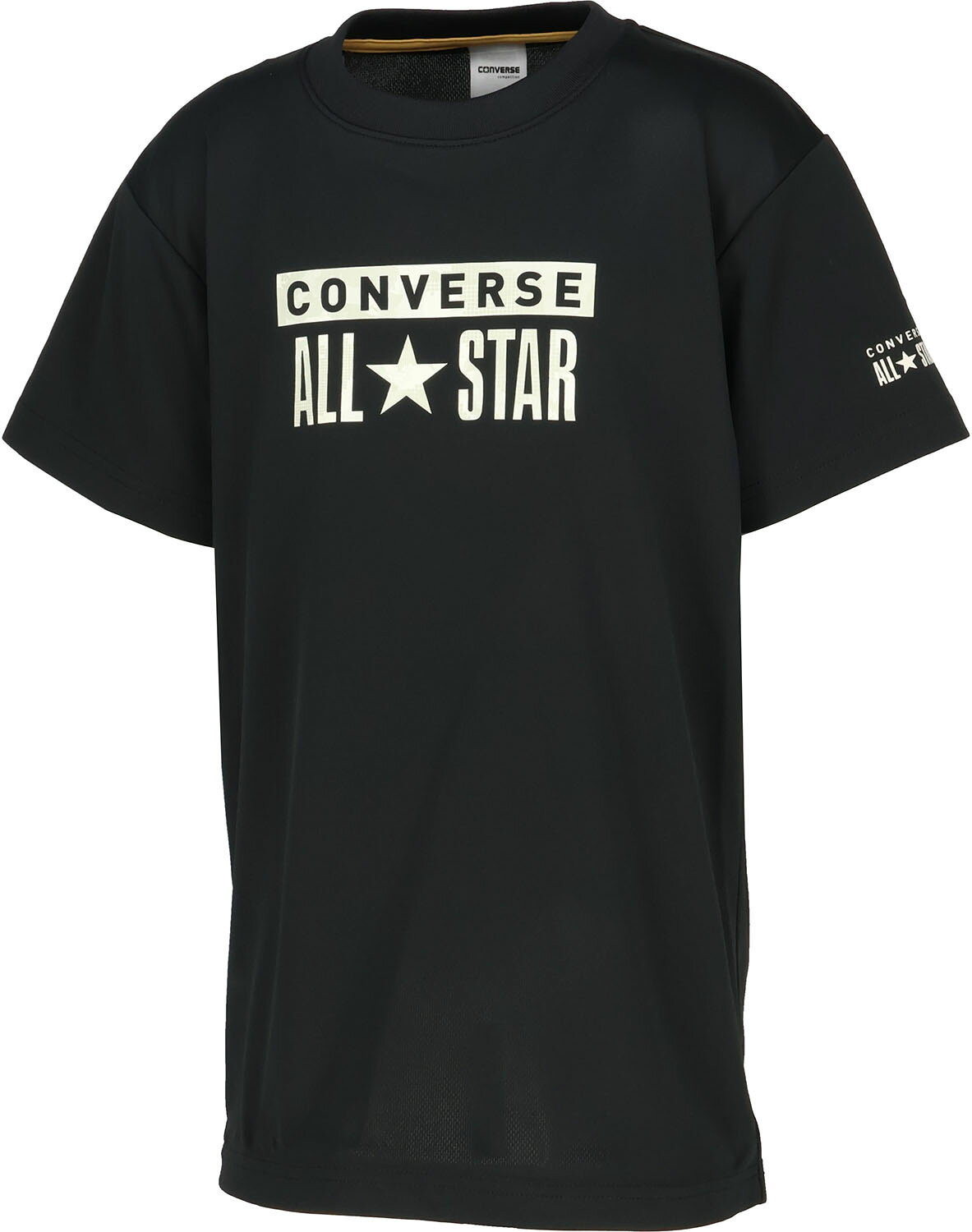 品名：6S JRプリントTシャツカラー名：ブラック×アイボリーサイズ詳細：130サイズ:チェスト61-67cm、身長125-135cm140サイズ:チェスト65-72cm、身長135-145cm150サイズ:チェスト70-78cm、身長145-155cm160サイズ:チェスト76-84cm、身長155-165cm※商品によってはどうしても若干の誤差が発生してしまいます。　1-2cmの誤差はあらかじめご了承ください。商品重量：140g商品の説明：コンバースのALLSTARロゴを迷彩柄で表現したジュニアTシャツ。柔らかな肌触りに吸汗速乾を兼ね揃えたスポーツ向けアイテム。素材・材質：ポリエステル100%機能：吸汗・速乾、UV原産国：中国バスケ / バスケ用 / ばすけ / バスケットボール / バスケ / コンバース / コンバースバスケ / 練習用 / ミニバス / ジュニア / Jr / 小学生 / 初心者 / 男の子 / 女の子 / 子供 / BASKE / BASKETBALL / オススメ / 移動用 / 個人持ち / 中学生 / 高校生 / 社会人 / 部活 / クラブ / 吸汗速乾 / さらさら / べたつかない / すぐ乾く / ユニセックス / 男女兼用 / メンズ / Tシャツ / 半袖Tシャツ / CB461353-1912
