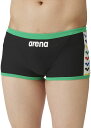 arena (アリーナ) 水泳 水着 トレーニングスパッツ(ショートレッグ) 【ブラック×ミックス】 SAR-4107 BKMX 水着メンズ競泳用(FINA非公認) トレーニング水着 メンズ 男性用 ブラック 黒 緑 24SS {NP}