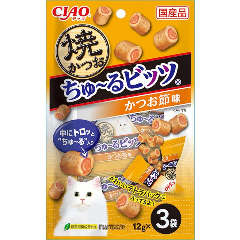 いなばペットフード株式会社 CIAO 焼かつおちゅーるビッツ かつお節味 12g×3袋 猫用 キャットフード スナック 4901133336171 {NP}