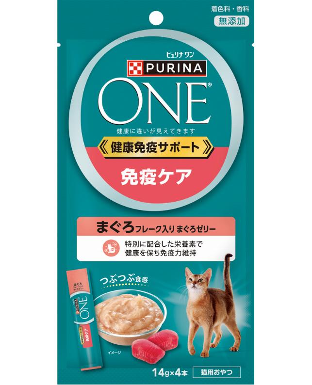 健康免疫サポートおやつで美味しく健康ケア原材料：かつお、まぐろ、たんぱく加水分解物、フィッシュエキス、酵母細胞壁（βグルカン源）、フィッシュオイル（オメガ3脂肪酸源）、増粘多糖類、調味料、ビタミンE、タウリン使用方法：●1日あたり成猫体重4kg未満で4本、4kg以上で5本が目安です。●適切な栄養量を維持するために与えすぎには注意し、主食の給与量を調節してください。