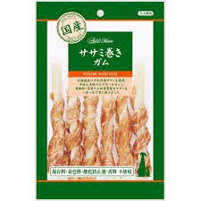 保存料・着色料・酸化防止剤・香料不使用。北海道産の中札内鶏ササミを使用。原材料：鶏ササミ、牛皮、米粉。