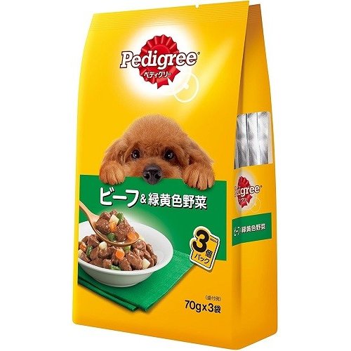 乐天商城 - マースジャパンリミテッド ペディグリー P115 成犬用元気な毎日サポート 旨みビーフ＆緑黄色野菜 70g×3 ＜対象年齢 1〜6歳まで(成)＞ 犬用品 ウェット ウエット ドックフード｛SK}