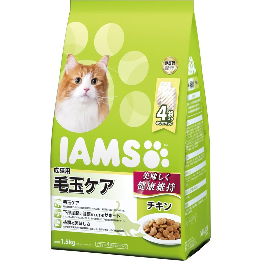 IMAX - マースジャパンリミテッド アイムス 成猫用 毛玉ケア チキン 1.5kg ＜対象年齢 1〜6歳まで(成)＞ 猫用品 ドライ フード｛SK}