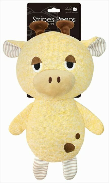 ストライプス柄のかわいいぬいぐるみです。お腹に笛入りで噛むと音がなります。原材料：ポリエステル、EVA。幅×奥行×高さ=210×110×350(mm)。ストライプ柄のかわいいぬいぐるみ！お腹にわんちゃん大好きな笛入り！。