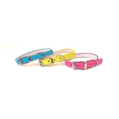 お散歩用ピンバックル首輪。原材料：牛革、亜鉛ダイキャスト。幅×奥行×高さ=40×20×100(mm)。犬に優しい天然皮製首輪。