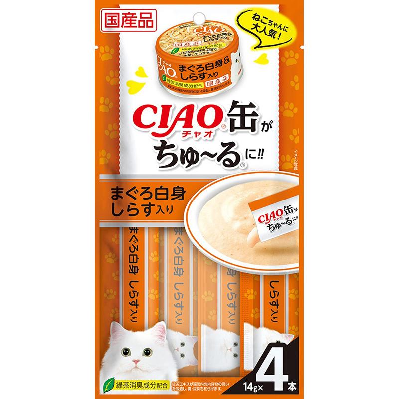 乐天商城 - いなばペットフード(株) CIAO缶ちゅーる まぐろ白身 しらす入り 14g×4本 猫用品 フード スナック 4901133549861 {NP}