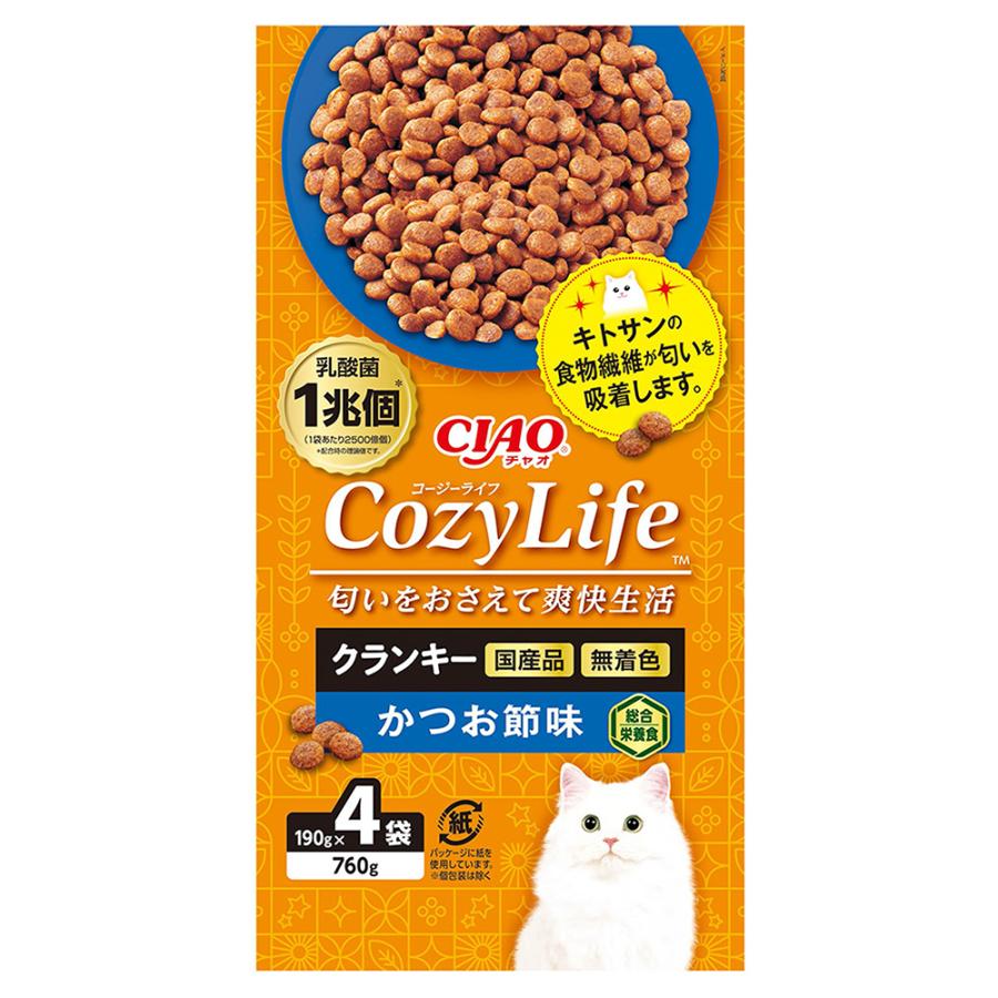 乐天商城 - いなばペットフード(株) CIAO COZY LIFEクランキーかつお節味 190g×4P 猫用品 フード ドライ 総合栄養食 4901133680007 {SK}