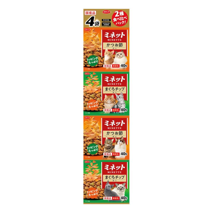 乐天商城 - (株)スマック ミネット 食べ比べまぐろチップ＆かつお節添え 4連 160g 猫用品 フード ドライ 総合栄養食 4970022022990 {NP}