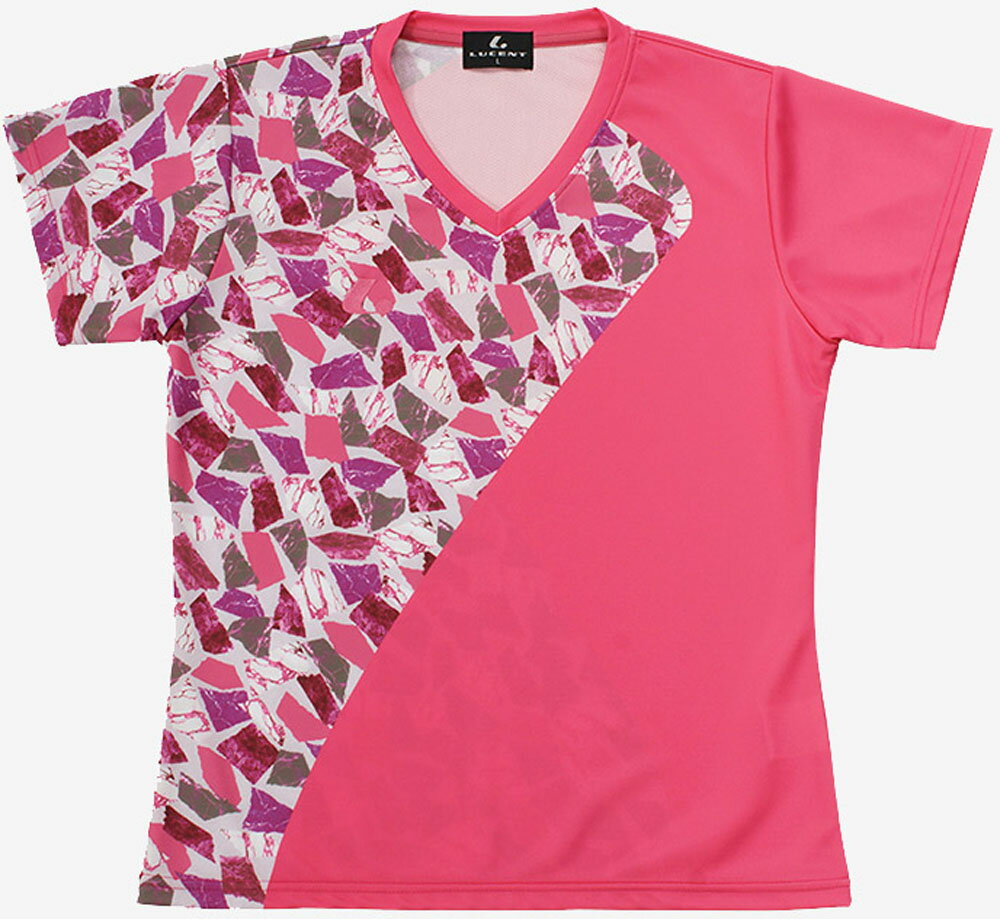 LUSENT (ルーセント) テニス ケームシャツ・トレーニングシャツ ゲームシャツ (襟なし) 軟式テニス ソフトテニス ゲームウェア ウエア 部活 練習 試合 UVカット 吸汗速乾 レディース 女性用 XLH2481 【ピンク】 桃 {NP}