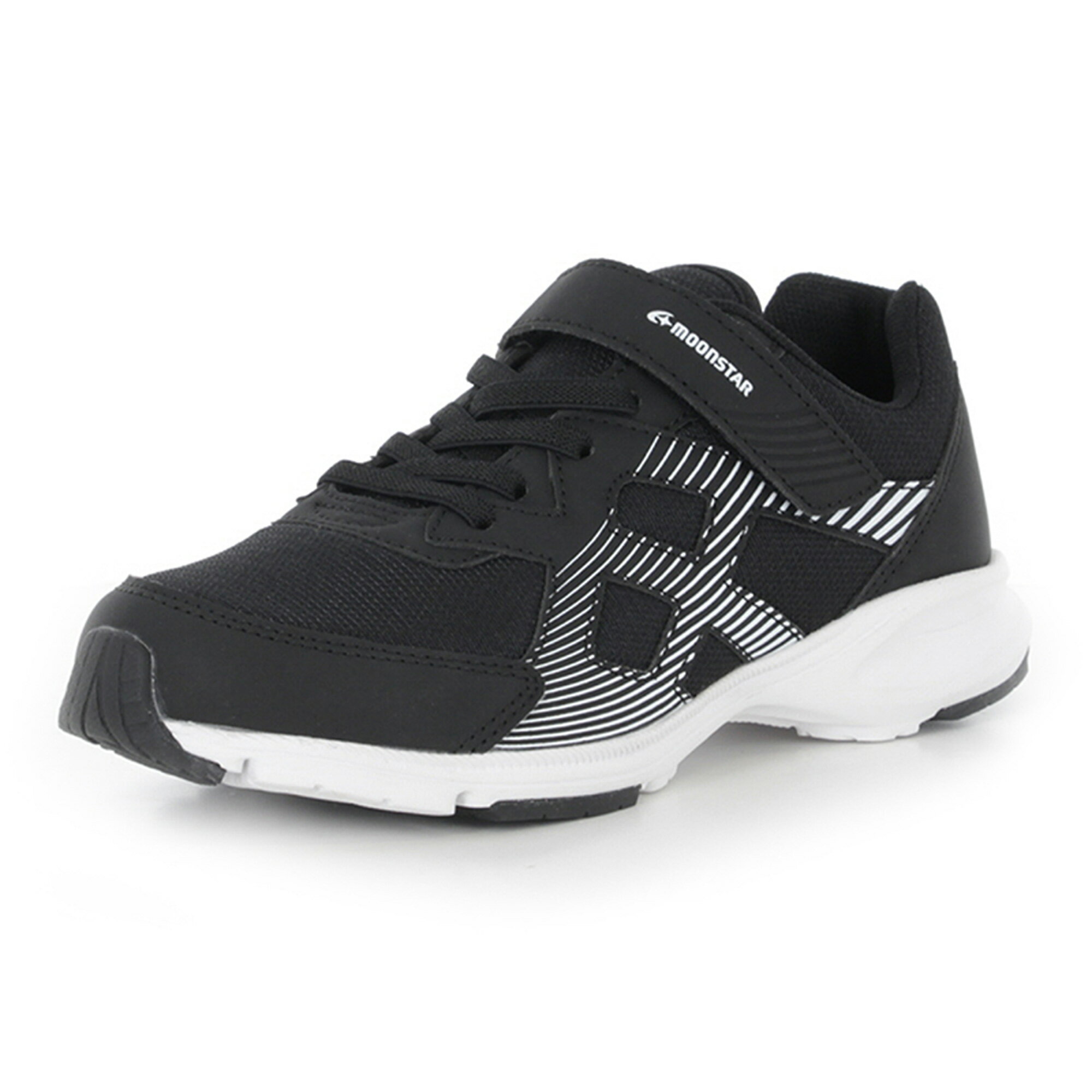 Sneakers - Moonstar（ムーンスター） スニーカー AG J001 【ブラック】 12297266 ジュニア キッズ 子供用 ジョギング マジックテープ 通学 バンドタイプ ワントーンカラー スポーツ シューズ 靴 運動靴 黒 23SS {SK}