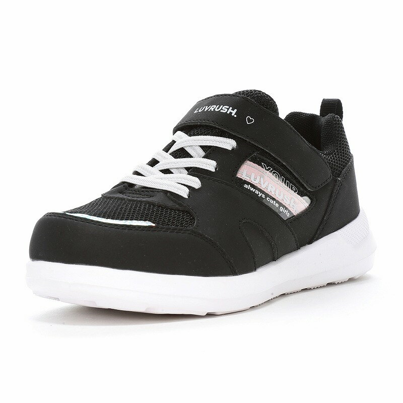 Moonstar（ムーンスター） スニーカー LUVRUSH （ラブラッシュ） LV 1212 【ブラック】 12299046 ベルクロ 抗菌防臭 洗えるインソール 耐摩耗ラバー 軽量 防水性 女の子 スポーツ 運動会 体育 雨天時 ハーフサイズ有 ジュニア・キッズ 子供用 黒 25 {SK}