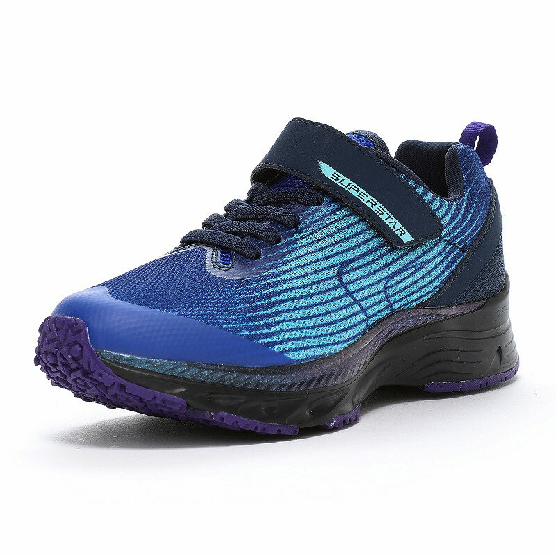 Moonstar（ムーンスター） スニーカー SUPERSTAR （スーパースター） SS J1199 【ブルー】 12299345 ベルクロ 幅広 抗菌防臭 洗えるインソール 耐摩耗ラバー 軽量 スポーツ 走る ハーフサイズ有 ジュニア・キッズ 子供用 青 25 {SK}(4.0)