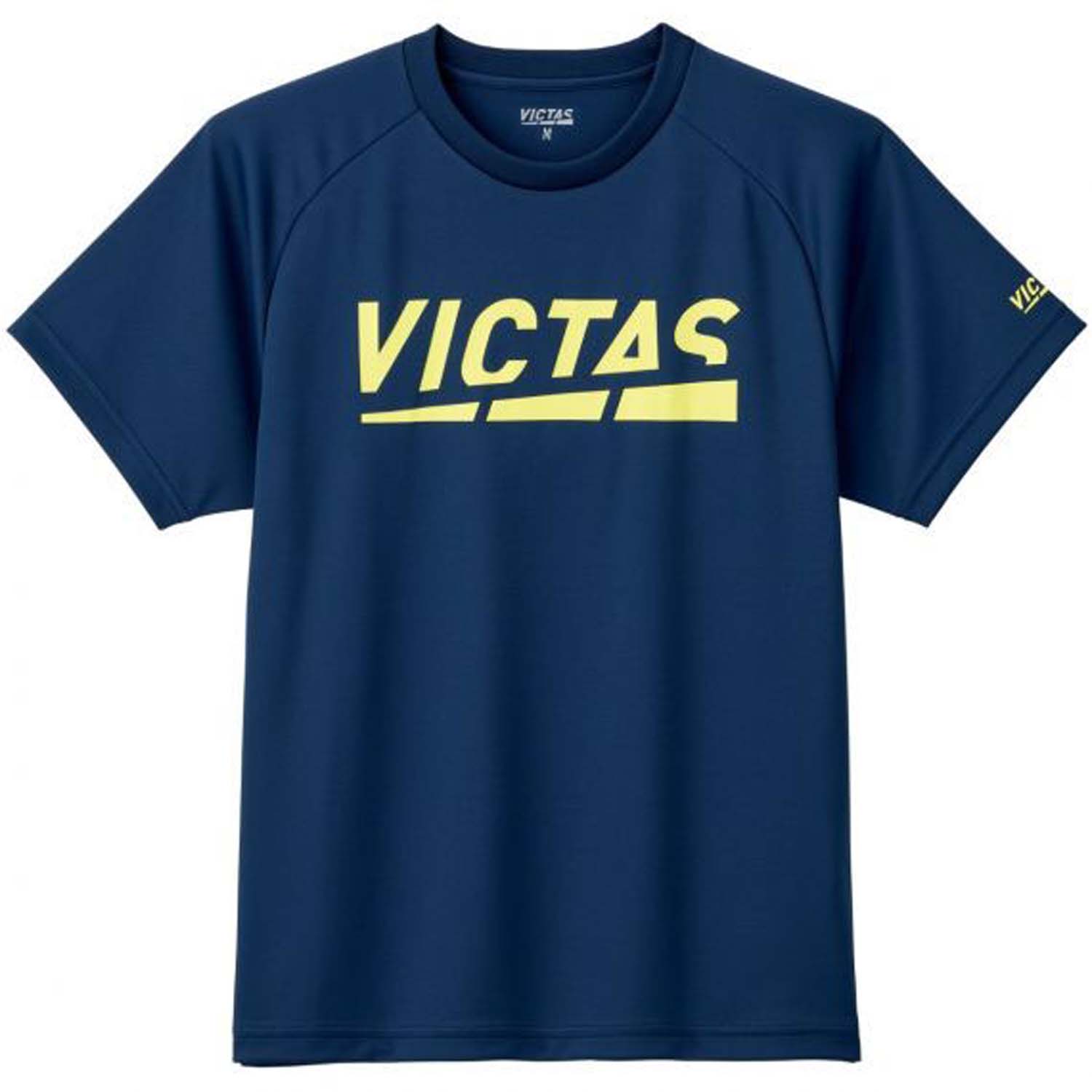 VICTAS （ヴィクタス） 卓球 Tシャツ PLAY LOGO TEE 【ネイビー×ライムグリーン】 632101 6042 半袖Tウェア Tシャツ メンズ・レディース 男性用・女性用 紺 緑 24SS {NP}