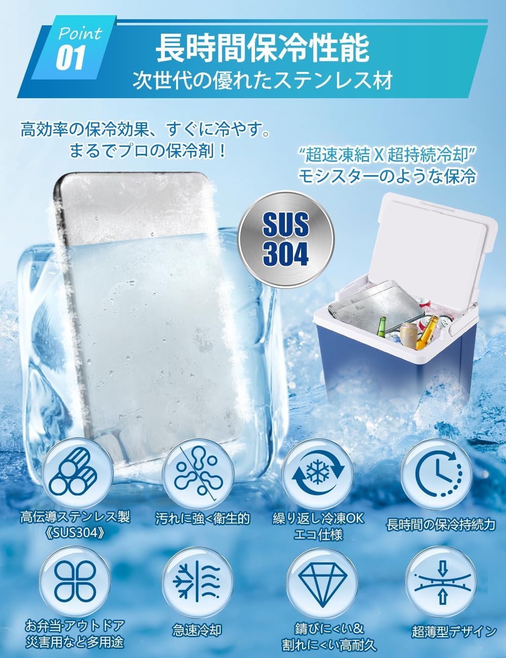 【特典付】店内3点で10%OFF! ステンレス 保冷剤 モンスター保冷剤 ステンレス 保冷剤 長時間 強力保冷 小型 クーラーボックス 繰り返し使える 冷蔵 冷凍対応 熱中症対策 急速冷却 アイスパック hakuaiya-10002995 博愛屋 サンプル画像3