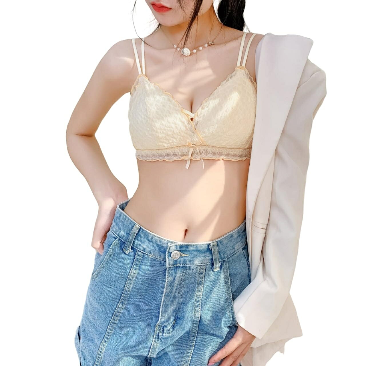【特典付】店内3点で10%OFF! ノンワイヤー ブラジャー バストアップ 脇高 吸水速乾 軽い かわいい 3405