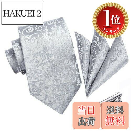 【楽天ランキング1位獲得】【送料無料】[HISDERN] 結婚式 ペイズリー ネクタイチーフ セットメンズ フォーマル シルバー ネクタイ 3点セット 紳士用 入学式 卒業式 プレゼント A3-01